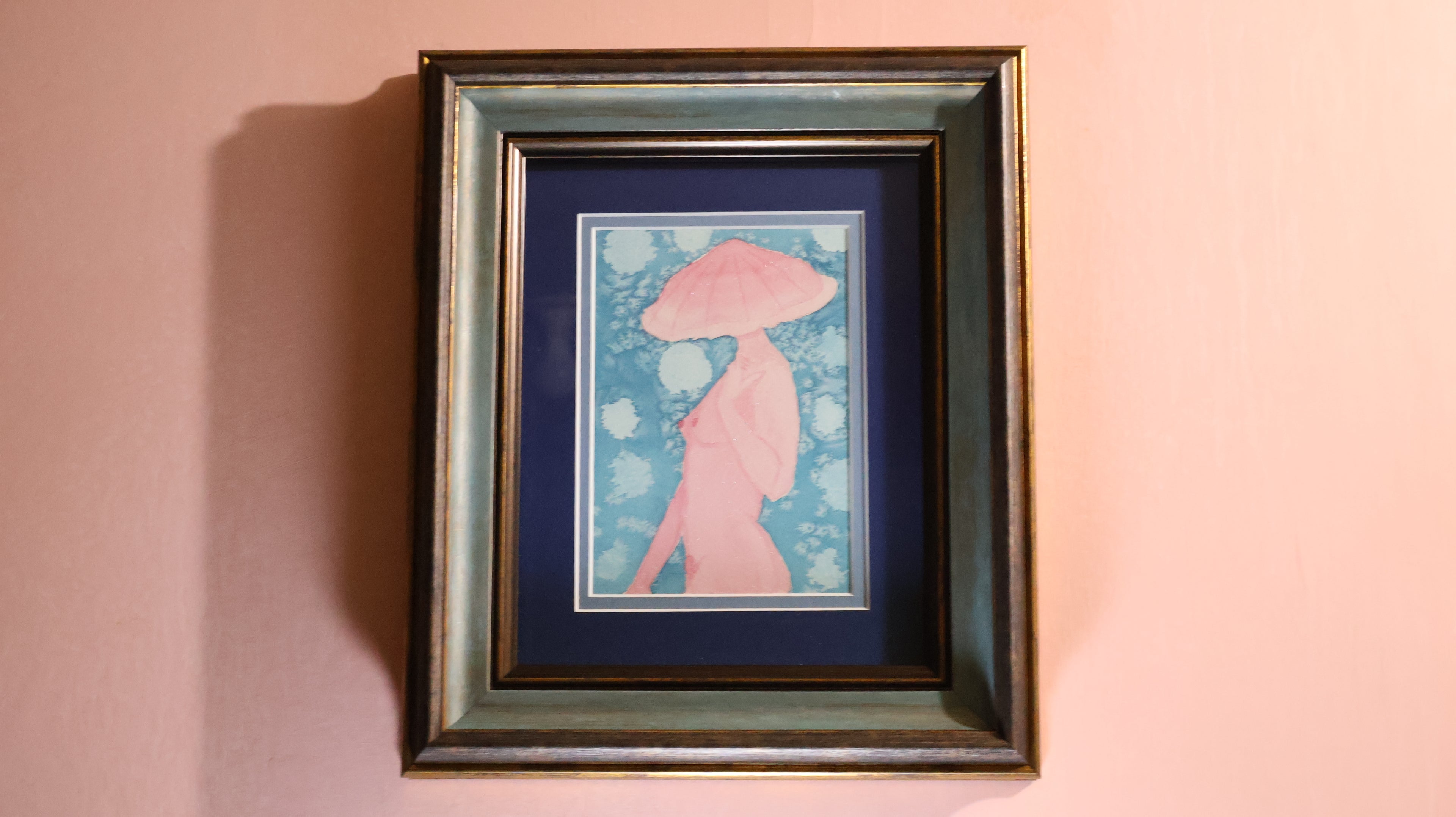 Pink Cap Lady original watercolor painting 5x7 matted and framed to 8x10