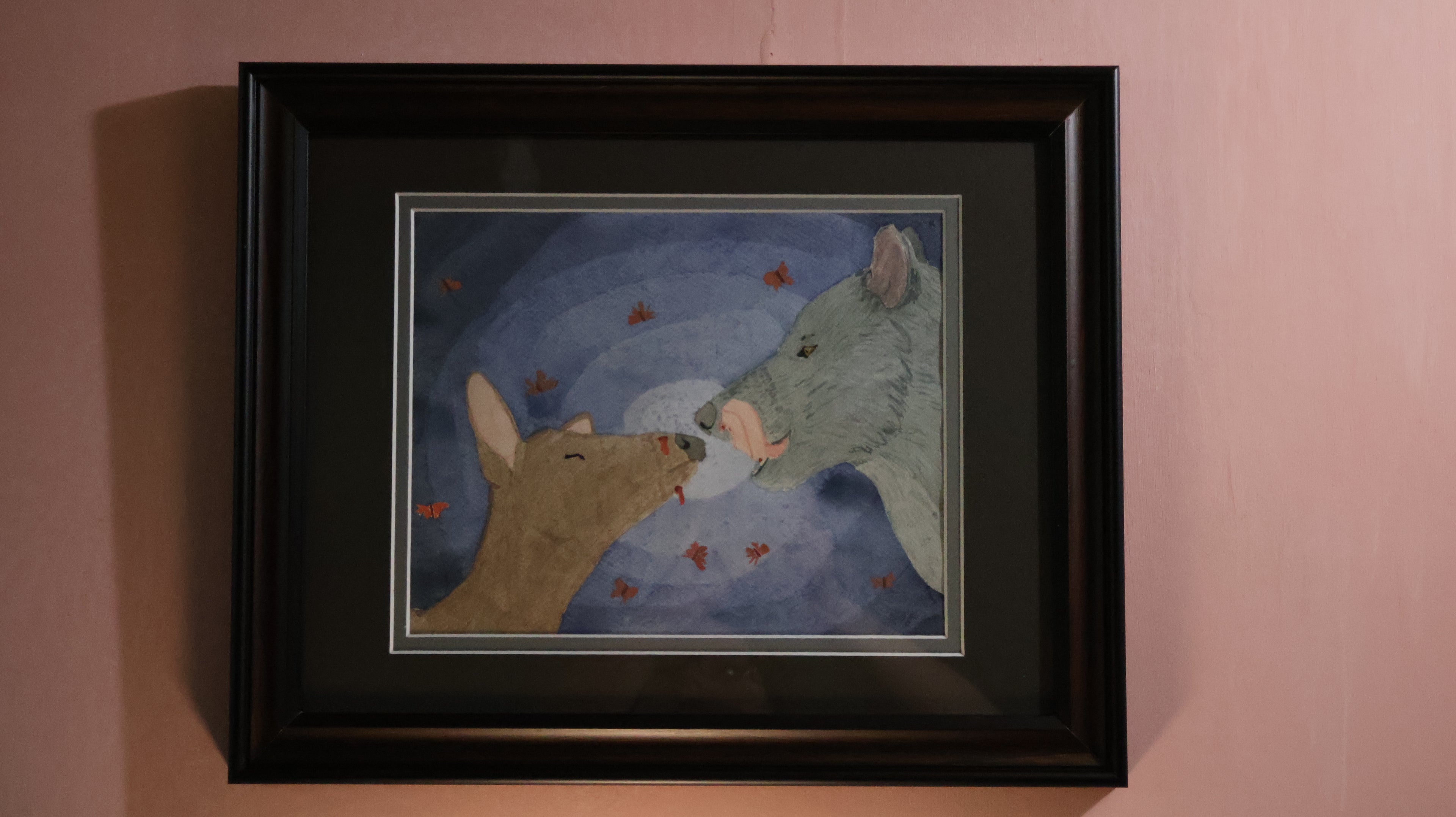 Grazed Chin original watercolor painting 10x8 matted and framed to 14x11